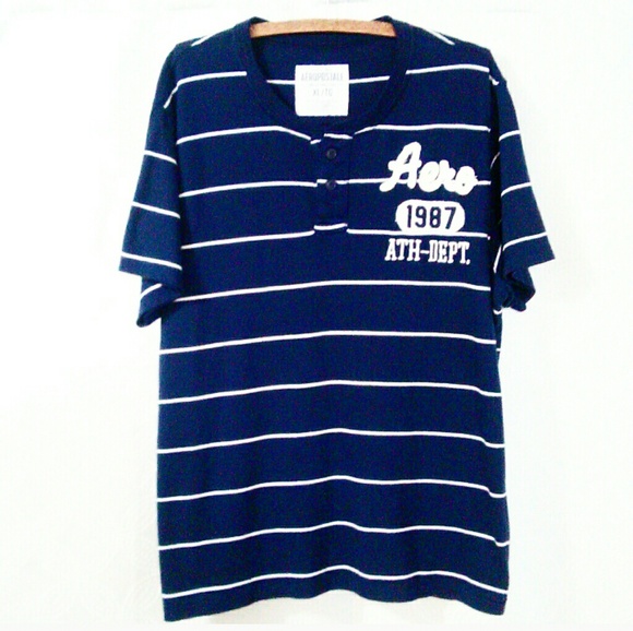 💛 Aeropostale 1987 Short Sleeve Button Tee Shirt - Picture 1 of 6